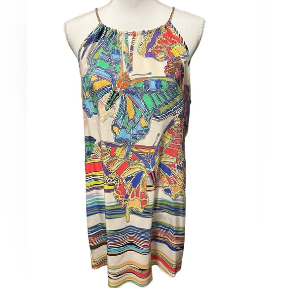 Amanda Uprichard Silk Chain Neck Halter Shift Dress Boho Butterflies Large - Picture 1 of 15